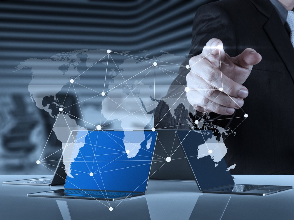 businessman working with new modern computer show social network structure